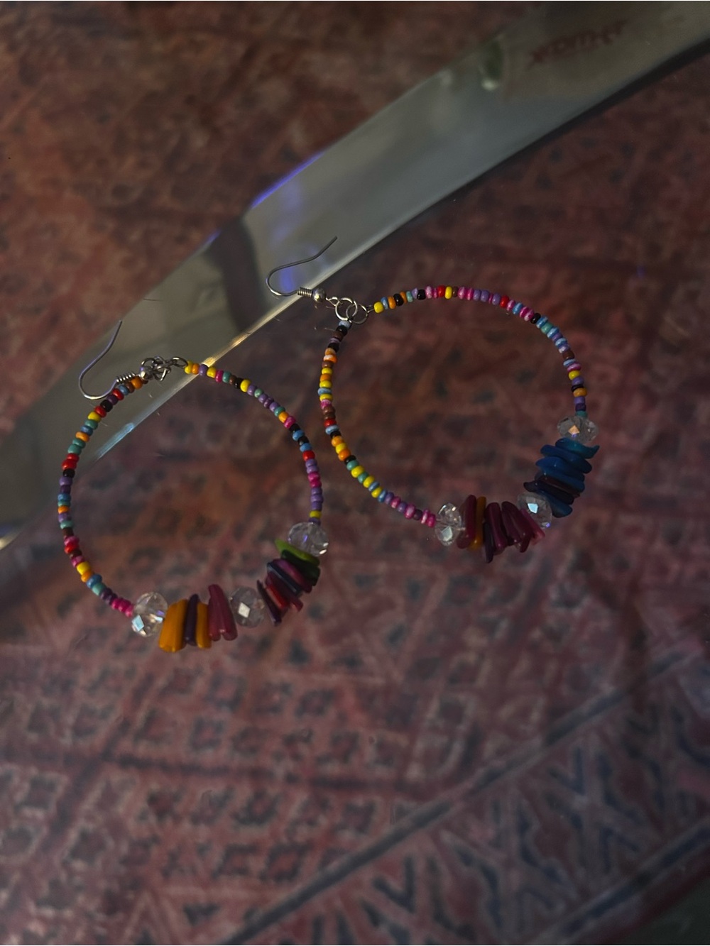 Handmade Multicolor Beaded Hoop Earrings